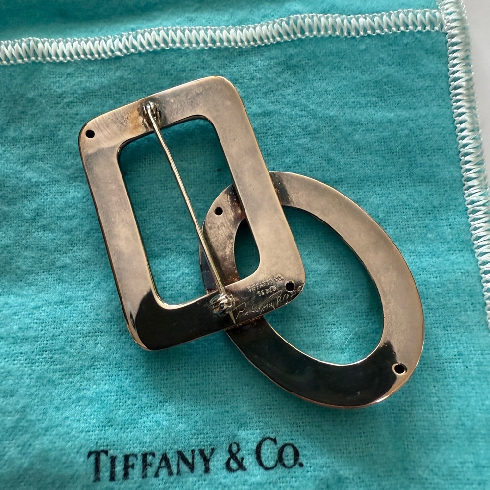 TIFFANY & CO Paloma Picasso Sterling Interlocking Shapes Brooch Pin in Pouch - Picture 2 of 2